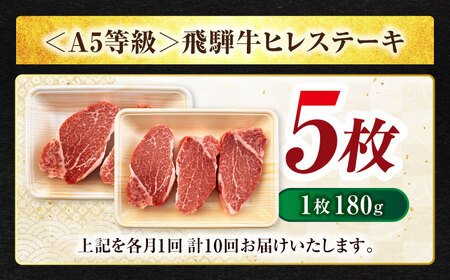 【10回定期便】飛騨牛 ヒレステーキ 180g×5枚【マルゴー】A5等級 レア 冷凍[MBE014]