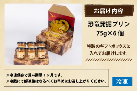 恐竜発掘プリン 特製ギフトボックス（6個入り）冷凍　プリン 図鑑付