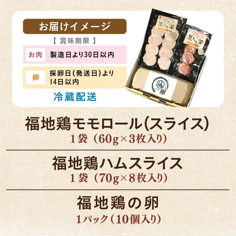 福井ブランド「福地鶏」セット（モモロール・ハムスライス・卵）お肉も卵も堪能できる！ [aw036-a005]