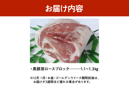 鹿児島黒豚肩ロースブロック まるごと塊のまま1.1~1.3kg 008-75【配送不可地域：離島】【1710442】