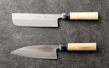 【土佐打刃物】磨万能舟行型・菜切 各16.5cm 2本セット （両刃） 万能包丁 ナイフ キッチン 手打鍛造刃物