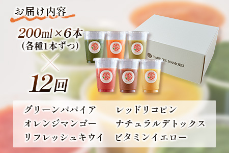 「定期便12か月コース」南国酵素スムージー　200ml×6本セット×12回　 野菜・果実ミックスジュース　青パパイア　果物　フルーツ　飲料　健康　栄養【F108】