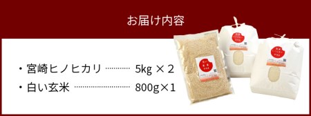 宮崎ヒノヒカリ延岡産白米と白い玄米セット合計10.8㎏ N0149-YD0233