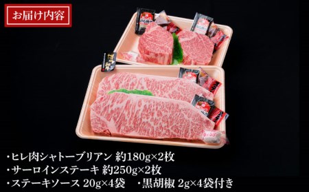 【全3回定期便】【極厚ステーキ】シャトーブリアン 約180g×2枚 サーロインステーキ 約250g×2枚 合計4枚 博多和牛 A4ランク 和牛 ヒレ 糸島市/糸島ミートデリ工房[ACA177]