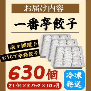  定期便10ヶ月 冷凍餃子 63個 セット 一番亭 ぎょうざ 手作り 手仕込み 毎月 冷凍食品 中華 簡単調理 おかず おつまみ 餃子パーティー 宅飲み 家飲み 自宅 ディナー ランチ 夕食 晩ごはん 三島市 静岡県