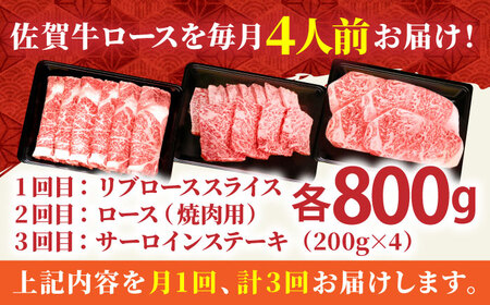 【全3回定期便】4人向け 佐賀牛ロース HBH081 ロース 佐賀牛 定期便