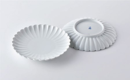 【波佐見焼】菊彫 7寸皿 プレート 白マット 2枚セット 輪花皿 食器 皿 【洸琳窯】 [GE54] 波佐見焼