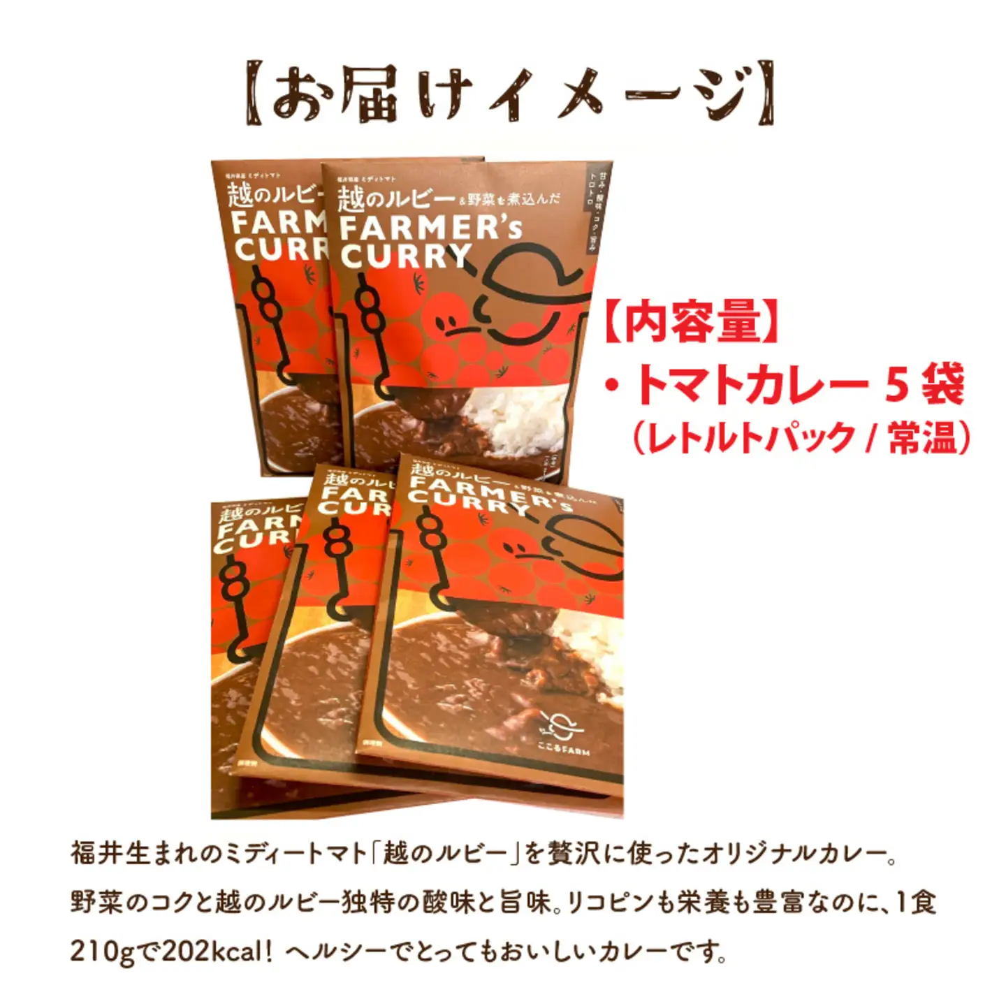 絶品！野菜のコクとうまみ 越のルビー トマト カレー 210g（袋入り）×5袋