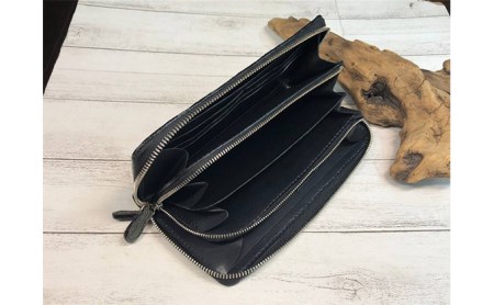 木目調の漉き模様革フルラウンドファスナー財布（黒） ファッション小物 長財布 牛 革製品 