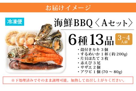 厳選！海鮮BBQ≪A≫セット（6種13品、3～4人用） 牡蠣 イカ ホタテ エビ サザエ  アワビ バーベキュー 冷凍便 お手軽 [e04-a069]