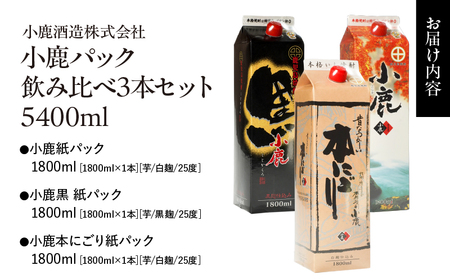 1809 小鹿パック飲み比べ3本セット5400ml（1800ml×3本） KN013-013-01 酒 焼酎