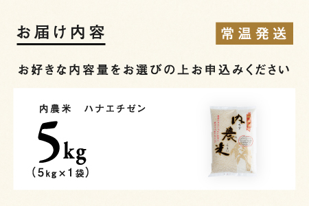 【令和7年産】福井県産 内農米 ハナエチゼン 5kg 