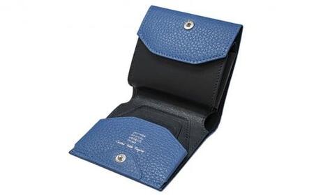 二つ折り財布 グレイッシュブルー 革財布 小さい縦づかい財布