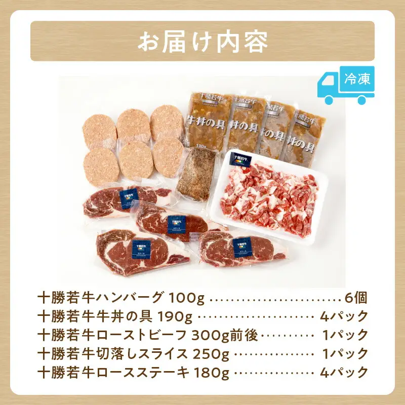 十勝若牛 満足 セット 【 ヘルシー 低カロリー 牛肉 肉 赤身 豊かな旨味 ロースステーキ 切り落としスライス ローストビーフ ハンバーグ 牛丼の具 牛肉サミット2012優勝 こだわり 贈り物 お取り寄せ ギフト お中元 お歳暮 のし 熨斗 北海道 清水町 】_S003-0016