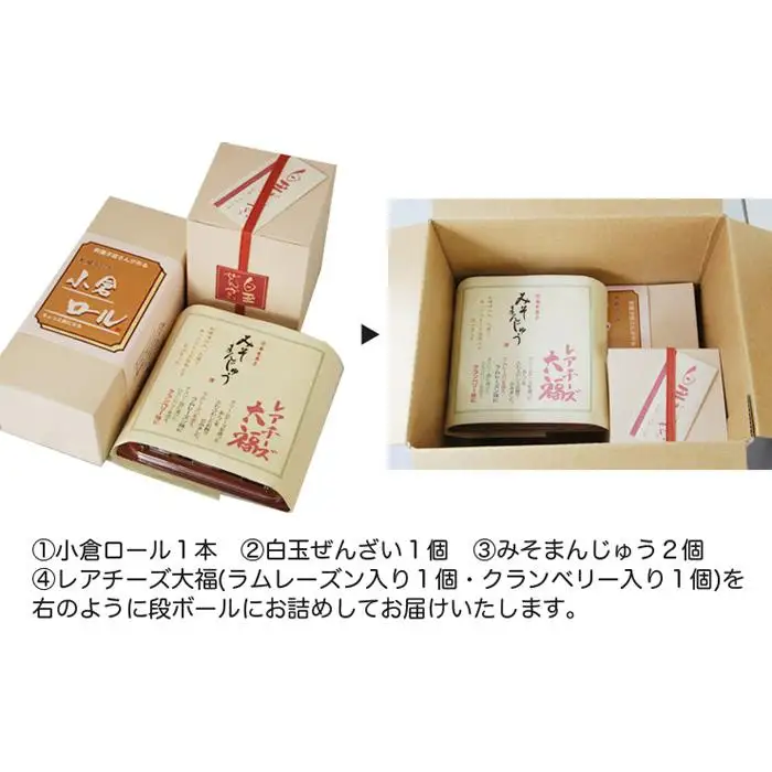 小倉ロールと白玉ぜんざい等生菓子6品和スイーツセット【創業140余年の味】