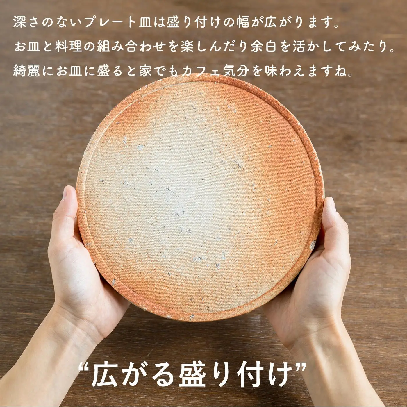 【信楽焼・明山】古信楽丸プレート L (緋色)　ks-03