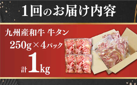 【6回定期便】【塩だれ】九州産和牛の牛タン 約1kg（約250g×4パック）長与町/岩永ホルモン [EAX082] 国産 焼肉 薄切り スライス