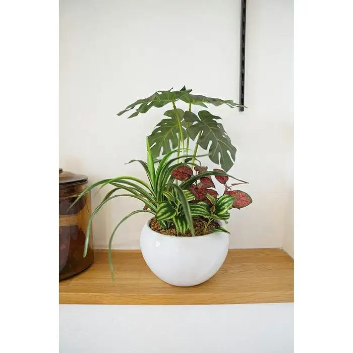 人工観葉植物　モンステラ寄せ植えジャングルポット