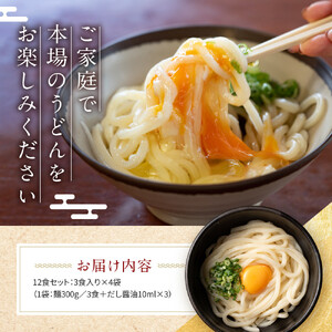 讃岐生うどん12食入（1袋3食入×4袋）＊鎌田醤油だし醤油付＊  池上製麺所監修！｜うどん 生麺 鎌田醤油 人気 うどん 生うどん 生めん うどん 讃岐 うどん さぬき うどん