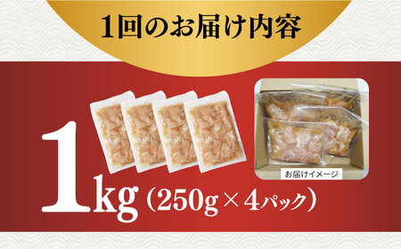 【全12回定期便】【塩だれ】九州産和牛 ホルモン シマチョウ 1kg（250g×4袋）長与町/岩永ホルモン [EAX107]国産 牛肉 小分け 味付き 冷凍 焼肉