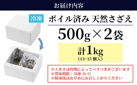 【先行予約】 天然 さざえ ボイル済 13～15個入 1kg（500g × 2袋）産地直送でお届け！ 【2026年6月中旬より順次発送】【越前町産 栄螺 サザエ 冷凍 小分け 海鮮 BBQ バーベキュー】 [e14-a010]