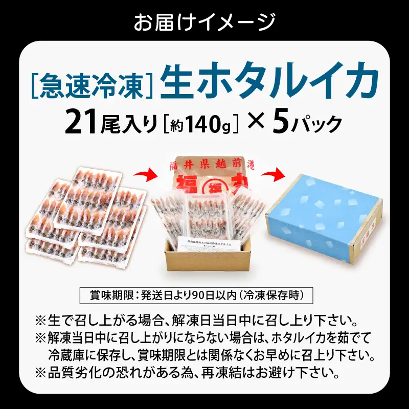 【TVで紹介！】急速冷凍 生 ホタルイカ 21尾入 × 5パック 計約700g（刺身・しゃぶしゃぶ用） 上品な甘みを堪能 [e15-a015]
