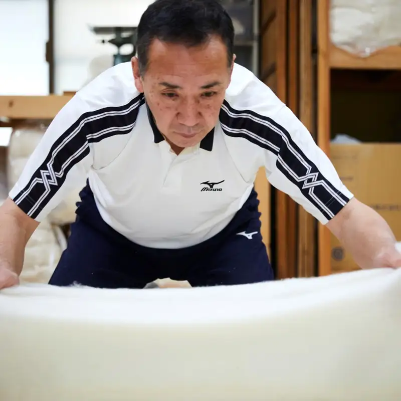 天然繊維手作り　木綿わた入り敷ふとん（ポピー柄「ブルー」）