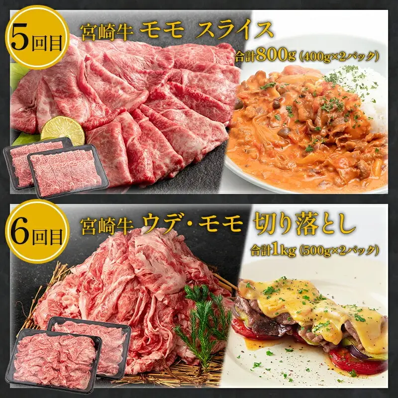定期便6ヶ月お楽しみ宮崎牛スペシャル6種セット(計4.6kg) 定期便 宮崎牛 6回 国産 国産牛 ブランド牛 和牛 肉 お肉 牛肩ロース 肩ロース ロース 切り落とし 切り落し 切落し モモ ウデ モモ肉 ウデ肉 スライス ステーキ すき焼き 冷凍 小分け パック ギフト グルメ お取り寄せ