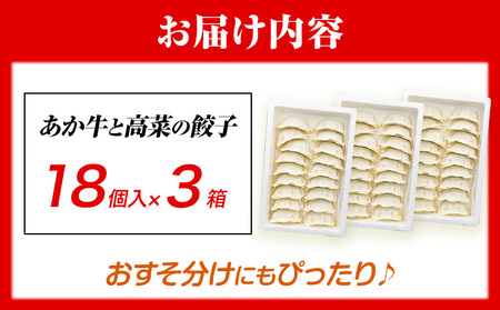あか牛と高菜の餃子 18個入り×3箱 南阿蘇物産センター《30日以内に出荷予定(土日祝除く)》熊本県 南阿蘇村 肉 牛 うし 牛肉 あか牛 高菜 たかな 餃子