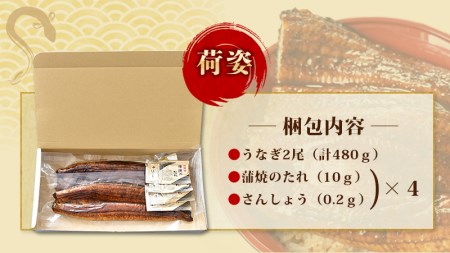1尾約215g～240gのビッグサイズ うなぎ蒲焼 2尾 計約430g～480g （タレ・山椒付き） 【通常発送】【nks700B-y】