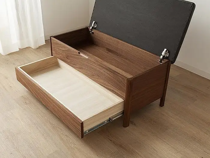 大川家具 シム 100cm ベンチチェスト 収納 ファブリック 生地 天然木ウォールナット 野中木工所