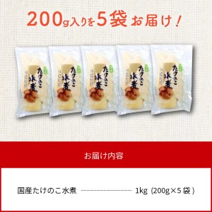 たけのこ水煮 200g×5袋 計1kg 国産  小分け パック 簡単調理 常温 グルメ 食品 食べ物 野菜 山の幸 山菜 株式会社大久保商店 宮崎県 延岡市 お取り寄せ 送料無料N067-YA1104