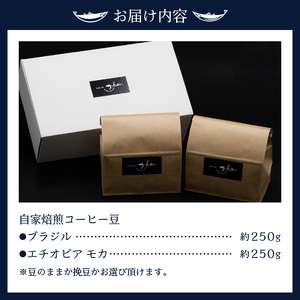 a15-682　自家焙煎コーヒー豆2種 約500g ブラジルコーヒー エチオピアモカコーヒー
