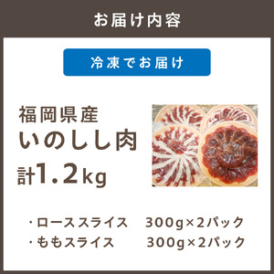 福岡県産いのしし肉ロース＆モモ スライス 1.2kg（300g×4パック）【 観光創造DMOむなかた】_HA1037