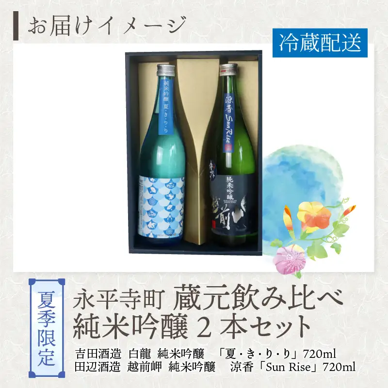 【先行予約】【夏限定】永平寺町 蔵元飲み比べ 純米吟醸 2本セット【2026年7月上旬より順次発送】 [B-018008]　 日本酒 白龍 永平寺白龍 田辺酒造 吉田酒造 １２/４ テレビ出演 ユネスコ無形文化遺産 ユネスコ