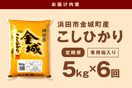 【令和7年産】【定期便】浜田市金城町産こしひかり（5kg×6回） 定期便 6回 こしひかり お取り寄せ 特産 お米 精米 白米 ごはん ご飯 コメ 生活応援 応援 準備 【058_1855】