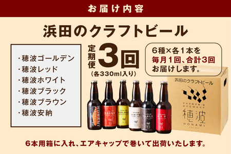 【定期便】浜田のクラフトビール 6種飲み比べセット（3回コース） 酒 ビール クラフトビール ご当地ビール 地酒 地ビール ギフト 贈り物 飲み比べ 定期 定期便 3回 【139_1912】