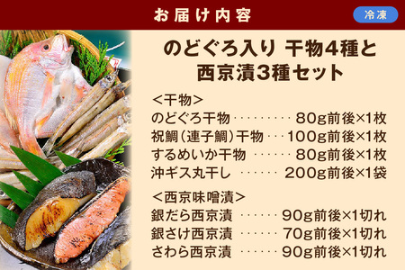 のどぐろ入り 干物4種と西京漬3種セット 魚介類 魚貝類 干物 干もの 一夜干し のどぐろ 鯛 セット 詰め合わせ おかず つまみ 西京漬け 【020_1695】