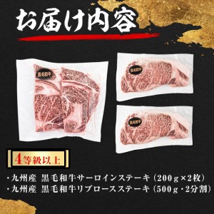 黒毛和牛 ステーキ 肉 高級部位 2種＜リブロース・サーロイン＞ 食べ比べ (計900g) b8-045