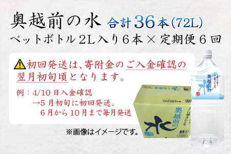 【6ヶ月連続お届け】奥越前の水　PET2L×6本 計36本