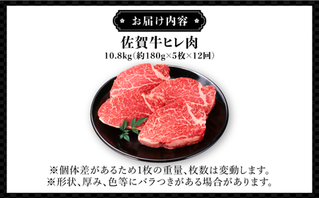 ヒレステーキ定期便 計10.8kg (180g程度×5枚×12回)