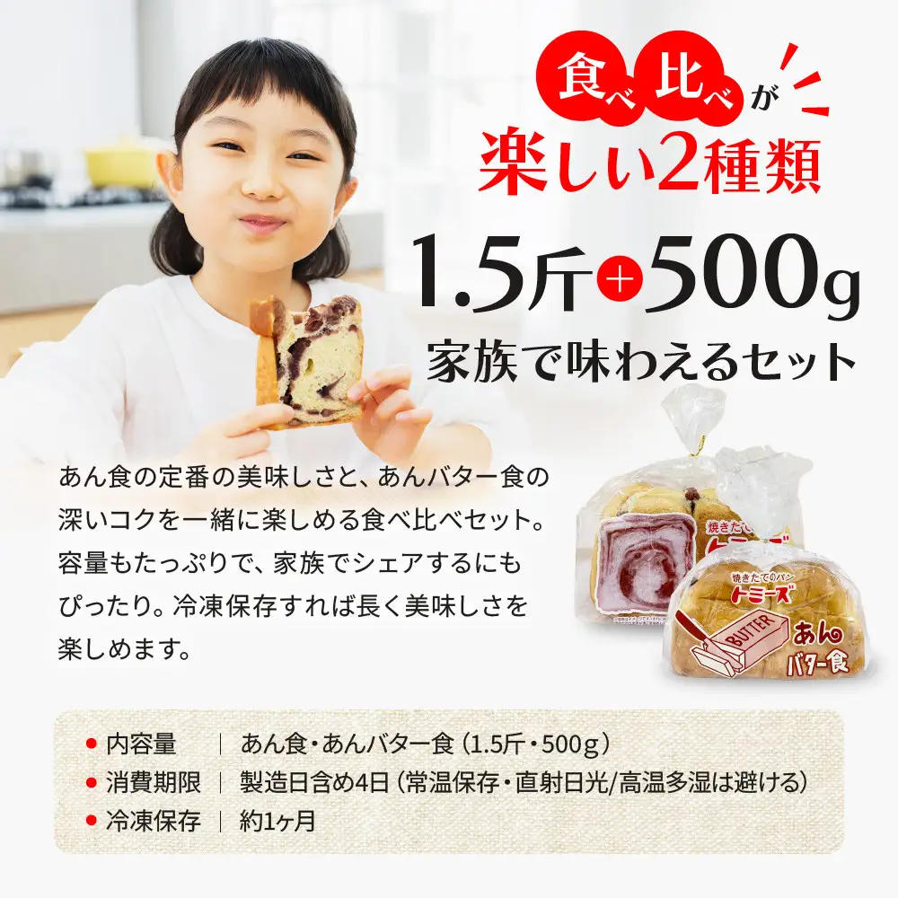【トミーズ】あん食・あんバター食セット（1.5斤＋500ｇ）