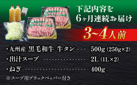 【全6回定期便】九州産 黒毛和牛 牛タンしゃぶしゃぶセット 500g 計3kg 吉野ヶ里町/やきとり紋次郎 牛肉 肉 牛タン タン たん しゃぶしゃぶ 九州 黒毛和牛 [FCJ073]