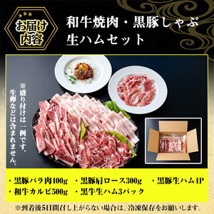 No.453 和牛焼肉と黒豚しゃぶしゃぶと生ハムの贅沢セット(5種・合計1.2kg以上) 国産 九州産 鹿児島県産 和牛 牛肉 カルビ 黒豚 豚肉 ぶた肉 バラ肉 肩ロース ロース お肉 生ハム しゃぶしゃぶ 焼肉 バーベキュー BBQ 冷凍 詰め合わせ【やきにく茶屋和昇】