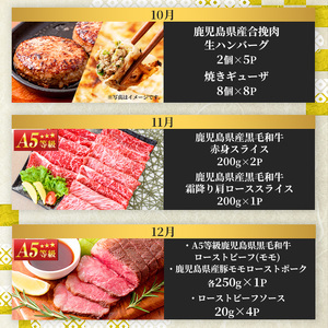 No.754 ＜定期便・全12回(連続)＞お楽しみ！大人気の返礼品定期便(全12回・ステーキ、ハンバーグ、ローストビーフなど)牛肉 黒毛和牛 スライス すき焼き しゃぶしゃぶ 焼肉 BBQ キャンプ 頒布会 A5 A5ランク 冷凍 ギフト 贈答【LRプラスK】