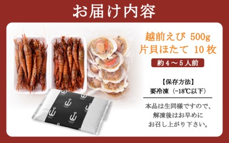 海鮮 BBQ おつまみセット「越前えび ＆ 片貝ほたて」約4～5人前（越前えび500g 片貝ほたて10枚）【ホタテ がまえび】 [e04-a063]