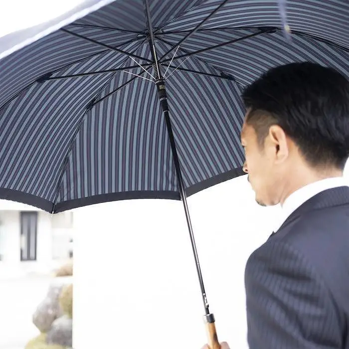槙田商店【紳士長傘】Tie Plain×Stripe 紺