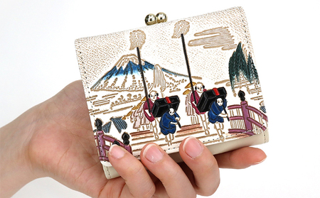 【文庫屋大関】三つ折りミニ財布　日本橋【皮革工芸品】 ファッション 小物 民芸品 お札 カード 小銭 手のひらサイズ コンパクト 大人かわいい 牛革 手作り 国産 