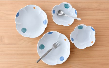 【陶器市特集】【波佐見焼】水玉 フラワー ボウル プレート セット 食器 皿 【松幸陶芸】 [HB47] 波佐見焼