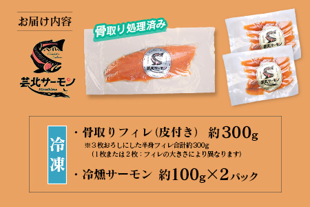 芸北サーモン 計500g 骨取りフィレ＆冷燻サーモンセット  山育ち サーモン フィレ スモークサーモン 刺身 サラダにおすすめ_OG065_003